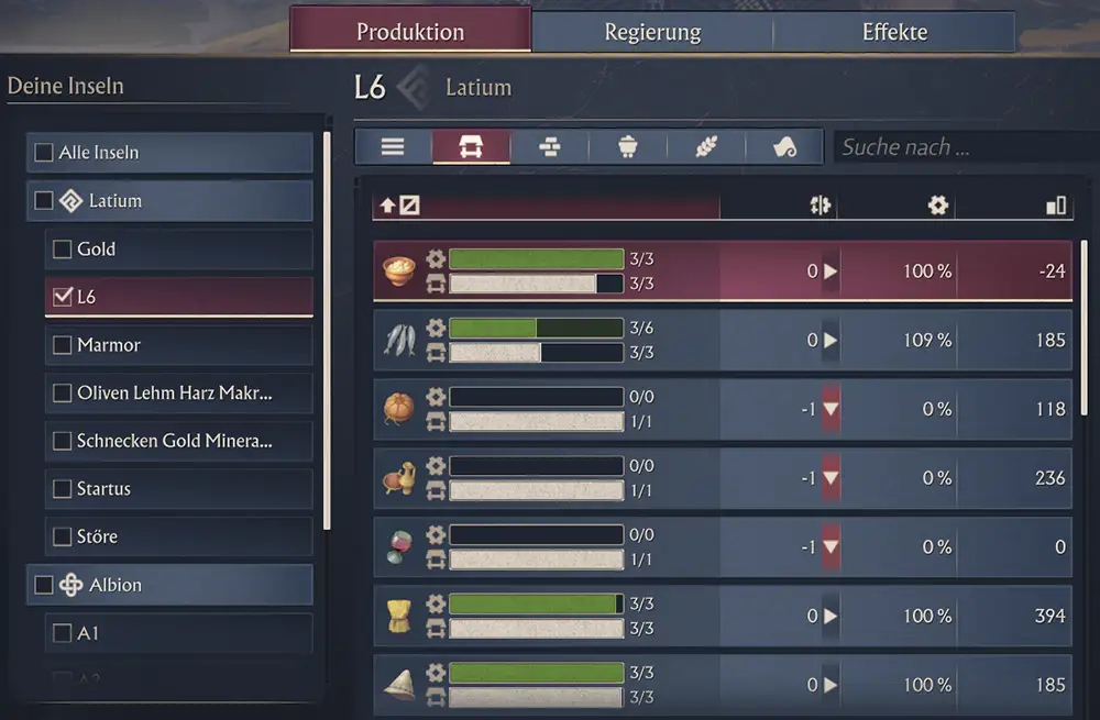 Statistik Menü in Anno 117